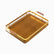 Burnt bamboo serving tray with gold metal rails and wooden handles
