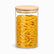 Round Glass Storage Jar with Airtight Bamboo Lid 10x15cm filled with penne pasta