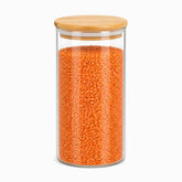 Round Glass Storage Jar with Airtight Bamboo Lid 10x20cm filled with red lentils