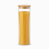 Round Glass Storage Jar with Airtight Bamboo Lid 10x30cm filled with spaghetti