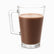 Single clear glass mug with square handle filled with hot chocolate and light foam