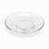 Single round clear glass saucer with sloped rim and raised ring around the center well