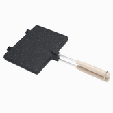 Double-Sided Non-Stick Sandwich Grill Pan - black granite pan with wooden handle