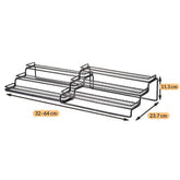 Expandable 3-tier spice rack dimensions: 32 to 64 cm wide, 23.7 cm deep, 11.3 cm high