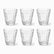 Set of 6 clear flared paneled tea glasses with heavy faceted base arranged in 2 rows