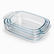 3 rectangular clear glass baking dishes with handles nested together