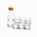 Glass Jug with Ball Lid & 6 Cups - clear glass carafe with wooden ball stopper and 6 glasses