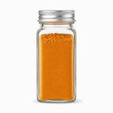 Glass spice jar 120ml with silver metal lid filled with turmeric