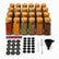 24 glass spice jars with bamboo lids, black round Arabic and English spice labels, blank labels and accessories