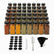 48 square glass spice jars with black lids, chalkboard labels, chalk marker, cleaning brush and funnel