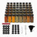 48 glass spice jars with black lids, black round Arabic and English spice labels, blank labels and accessories