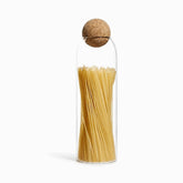 10 x 30 cm tall glass storage jar with cork ball lid holding spaghetti