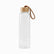 Clear 1L glass water bottle with bamboo screw lid and brown carry strap