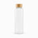 Clear 1L glass water bottle with plain bamboo screw lid, no strap