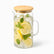 1L glass water jug with bamboo lid filled with lemon slices, mint and ice