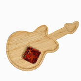 Guitar-Shaped Bamboo Serving Board - with jam in a small dish