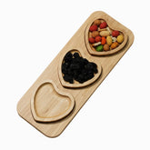 Heart-Shaped Bamboo Serving Tray with 3 Plates - with nuts and raisins