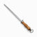 Knife sharpening steel with long honing rod, metal guard, wooden handle and hanging ring
