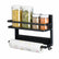 Magnetic rack holding jars of pasta, bay leaves, chickpeas and lentils with a paper towel roll