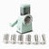 Mint green rotary vegetable slicer with crank handle and 6 drums: 2 shredders, 2 graters and 2 slicers