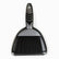 Silver mini dustpan with nested hand brush, black rubber grip pads and black bristles, top view
