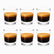 Mini Glass Cups Set of 6 50ml, six clear glass cups filled with espresso and golden crema in 2 rows