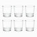 Set of 6 mini clear glass cups with heavy solid base arranged in 2 rows
