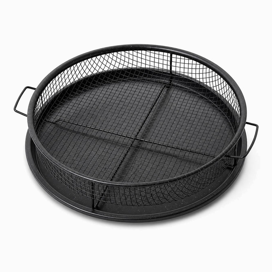 Non-Stick Mesh Air Fryer Basket with Tray in black, round basket with side handles