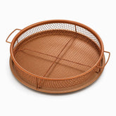 Bronze non-stick mesh air fryer basket with round tray and side handles