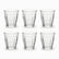 Set of 6 clear paneled tea glasses with faceted base arranged in 2 rows