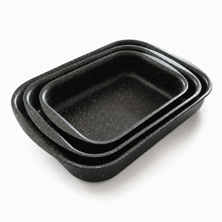 Phoenix black granite baking pans set of 3 nested, rectangular with rounded corners and grip ends