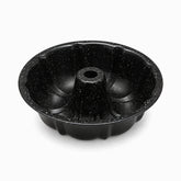 Phoenix black granite bundt cake pan with fluted sides, center tube and white speckles
