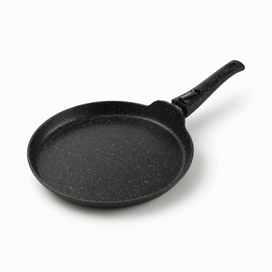 Phoenix black granite crepe pan 30cm with wide flat surface and detachable speckled handle