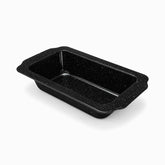 Phoenix black granite loaf pan with white speckles and curved side handles