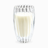 450ml tall ribbed double wall glass cup filled with milk