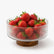 Small ribbed glass bowl on acacia wood base, 15cm, filled with strawberries