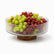 Medium ribbed glass bowl on acacia wood base, 21cm, filled with green and red grapes