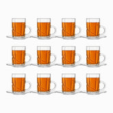 Ribbed Glass Tea Cups & Saucers, Set of 12 - filled with tea