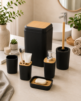 5-Piece Ribbed Bathroom Accessories Set with Bamboo - view 2