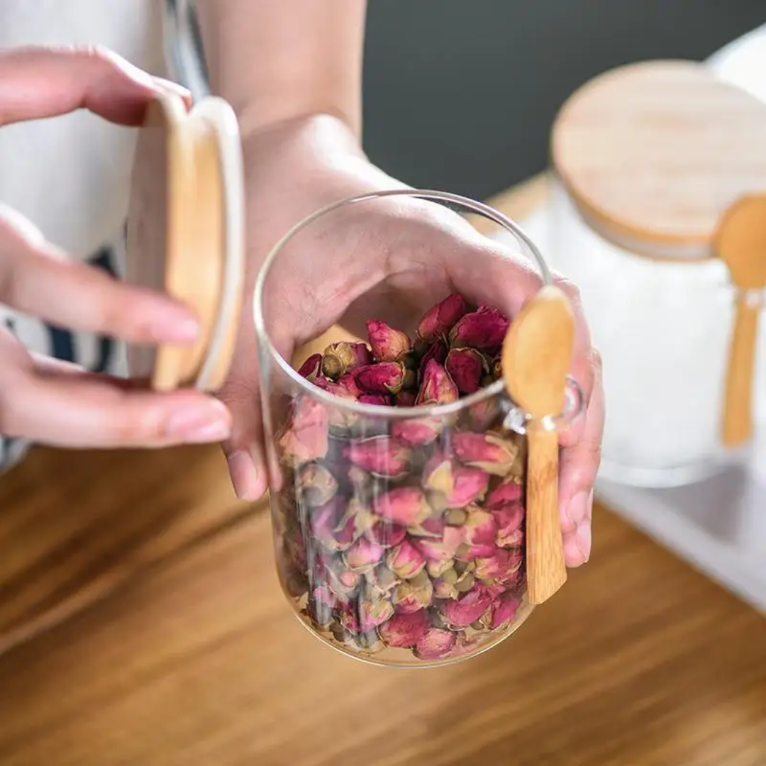 Glass Jar with Bamboo Spoon