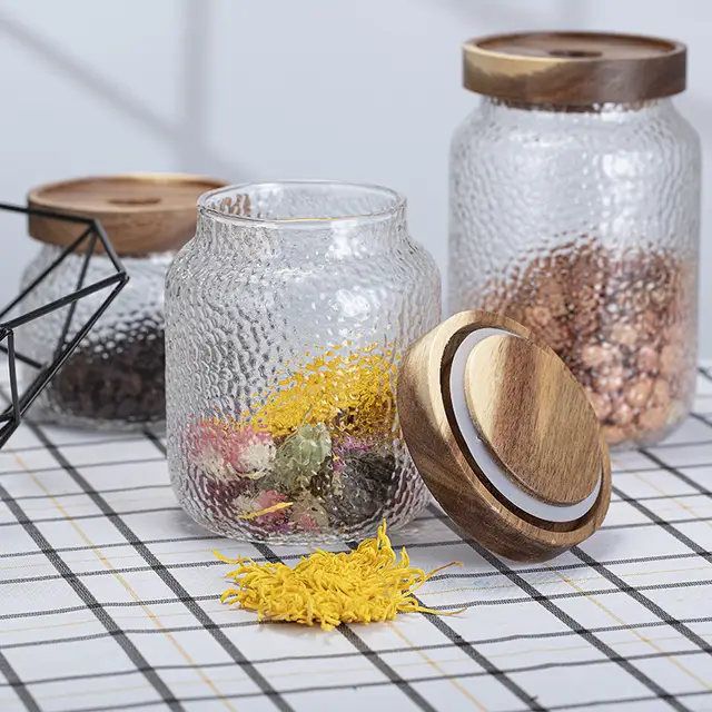 3 Pieces | Acacia Wood Glass Jars