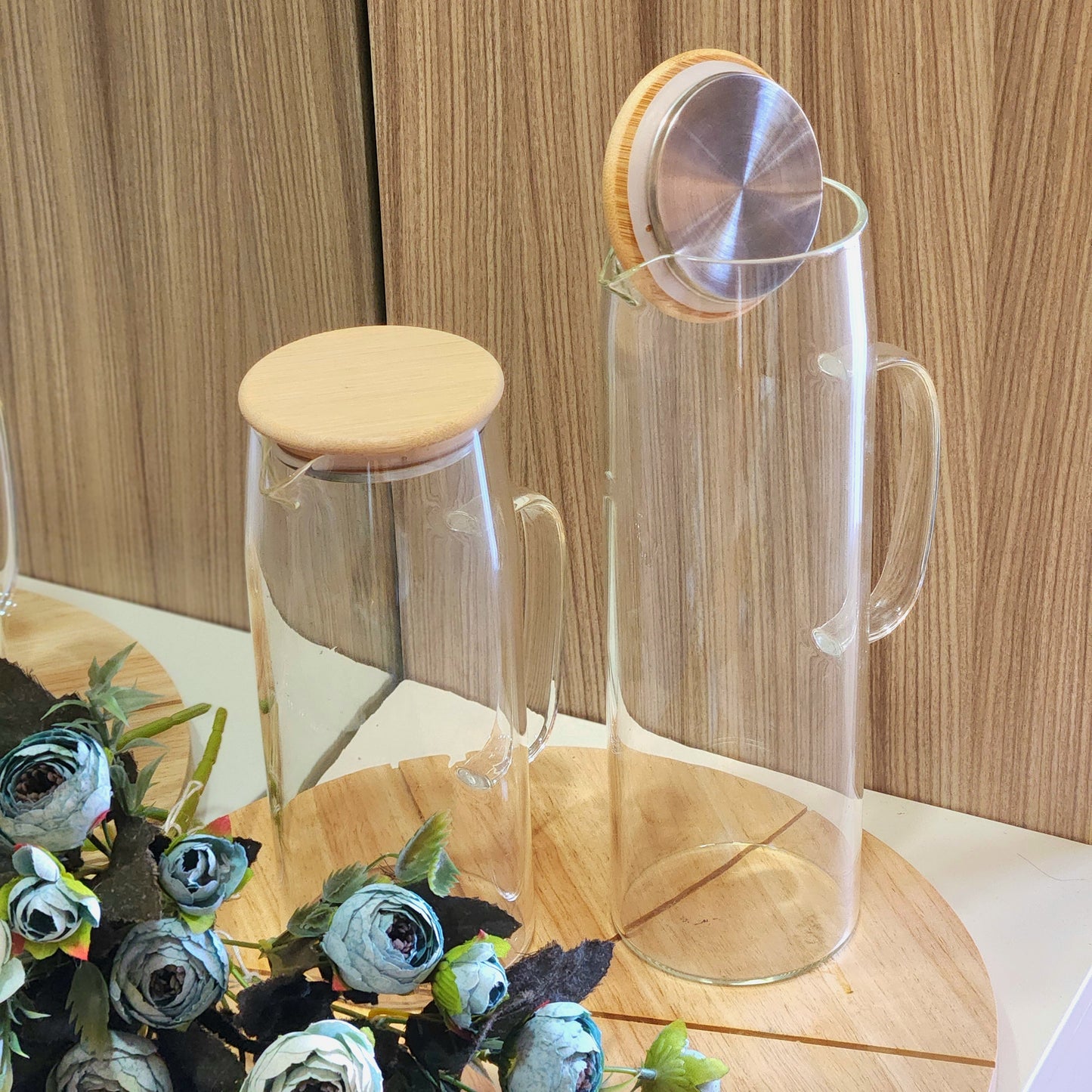 Premium Glass Jug | Bamboo Lid with Stainless Steel Cover – 1L / 1.5L