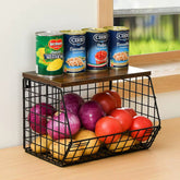 2-in-1 Black Stainless Steel Fruit Basket with Wooden Lid - view 4