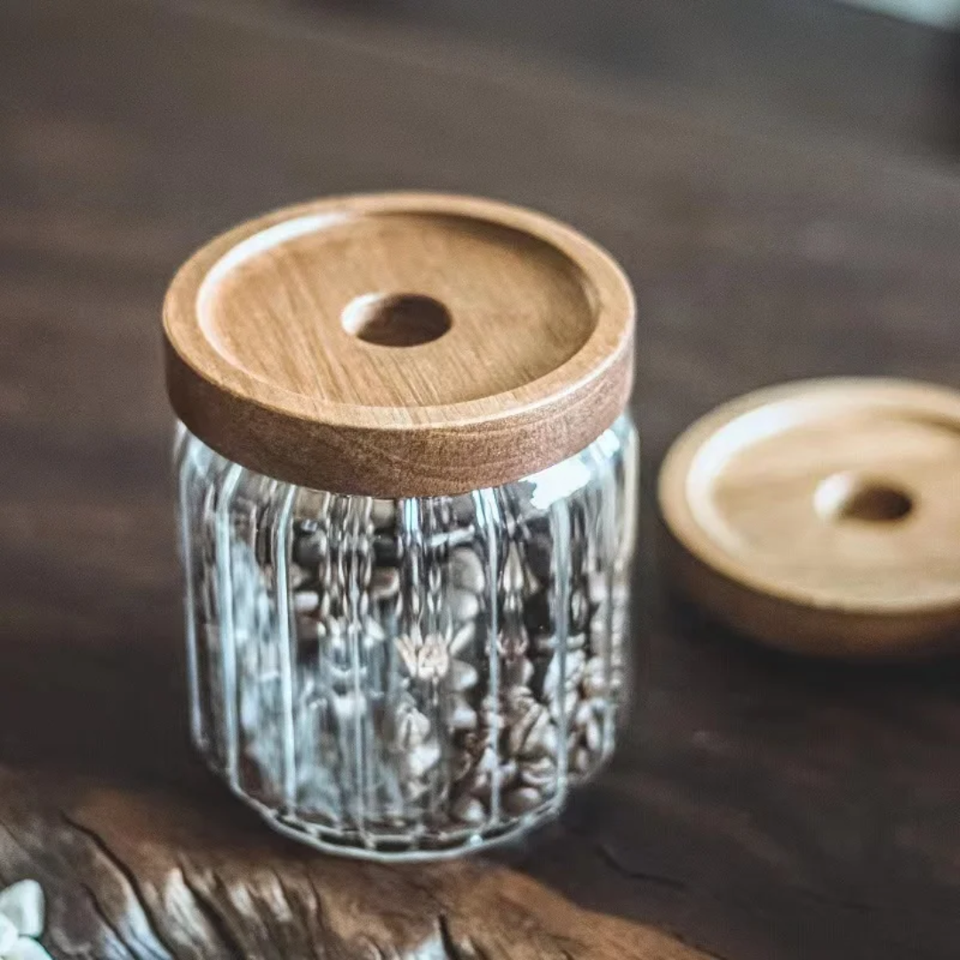 5 Glass Food Storage Containers | Burned Wood Lid