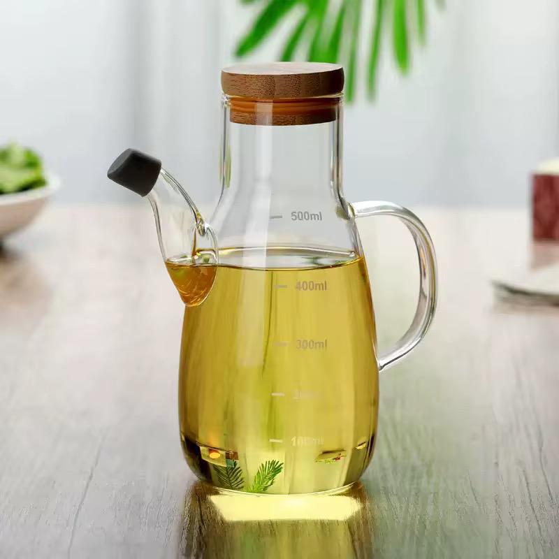 Glass Oil Dispenser with Bamboo Lid