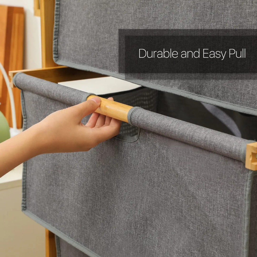 4-Tier Bamboo Stand with Gray Fabric Drawers - view 5