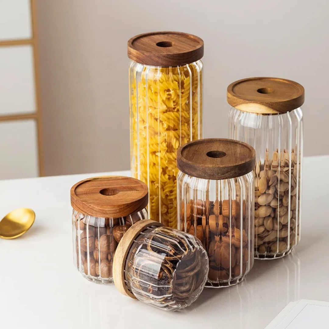 5 Glass Food Storage Containers | Burned Wood Lid