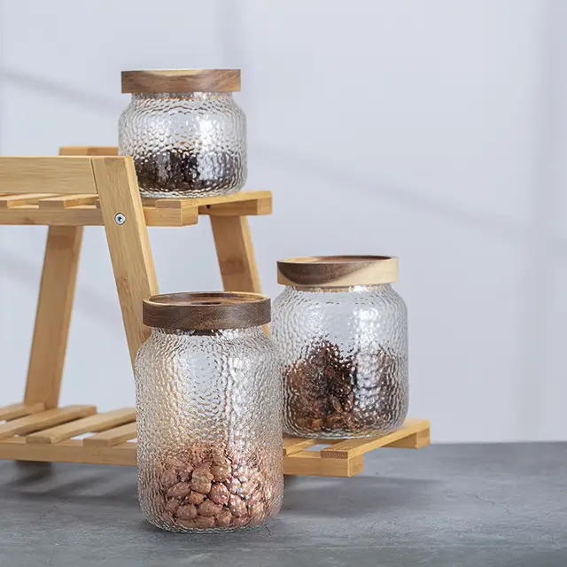 3 Pieces | Acacia Wood Glass Jars