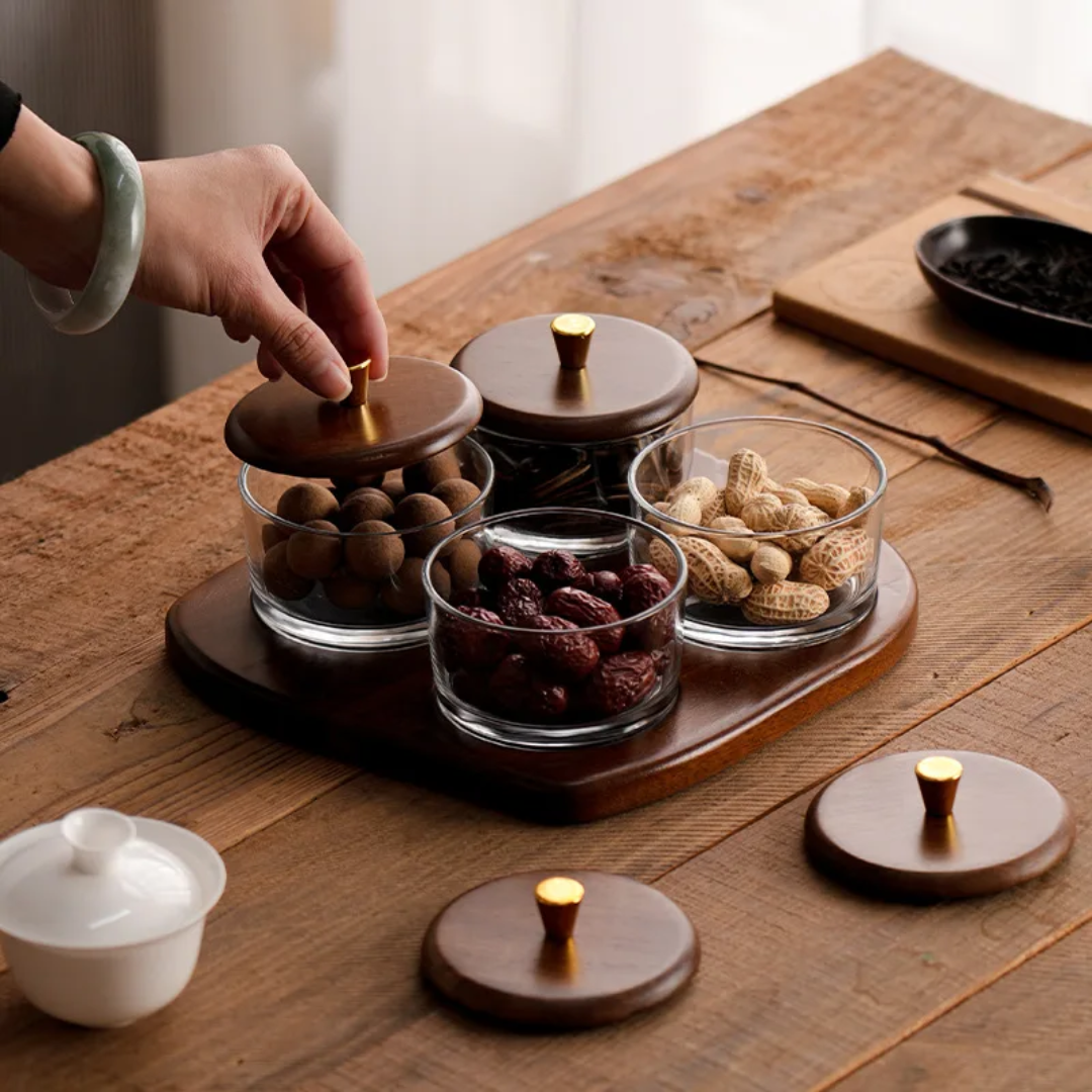 Acacia Wood and Glass Storage Jar Set - view 2