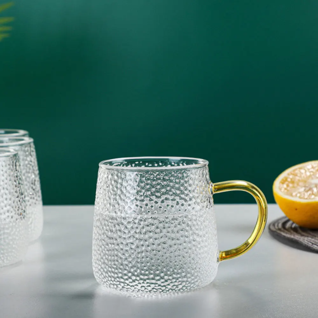 Heat Resistant Gold Handle Glass Mug